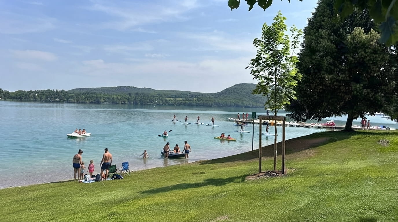 Paddle et kayak sur les eaux turquoise du lac de Chalain dans le Jura