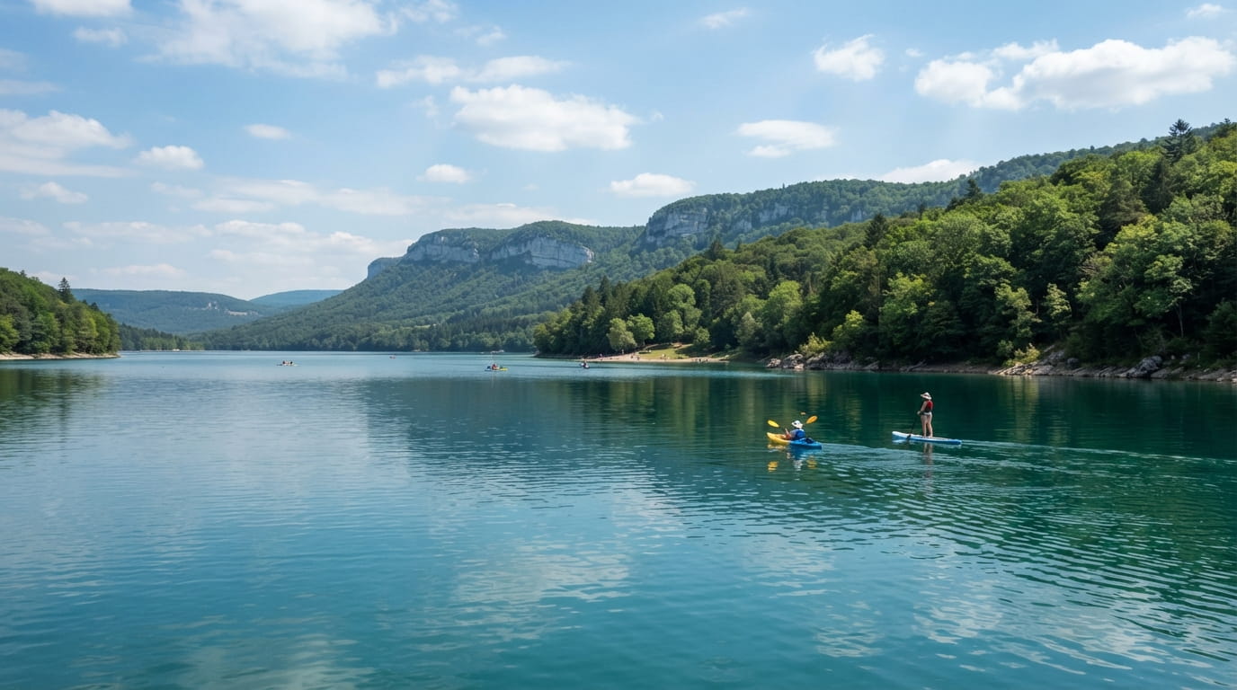 Activités nautiques et loisirs sur les eaux du lac de Vouglans dans le Jura
